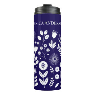 Termo Flor de boho morado y blanco