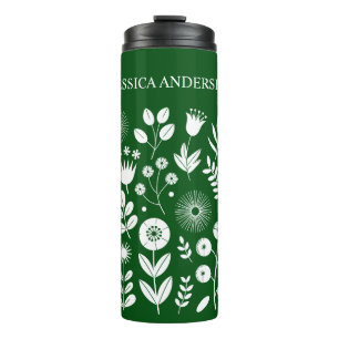 Termo Flor de boho verde y blanca