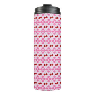 Termo Flor de cerezo de primavera rosada y cerezas estam