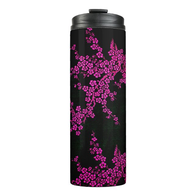 Termo Flor de cerezo oriental floral rosa negro (Anverso)