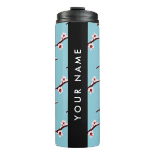 Termo Flor de cerezo, sakura rosada, tu nombre