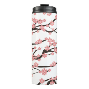 Termo Flor de cerezo: Vintage White Seamless.