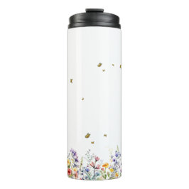 Termo Flor de color de agua colorida con mariposa