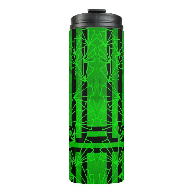 Termo Flor de doodle verde del Mar Oscuro estriada (Anverso)