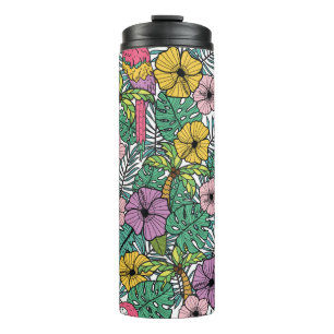 Termo Flor de hibisco tropical con palma, loros y ex