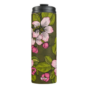 Termo Flor de manzana en verde oscuro