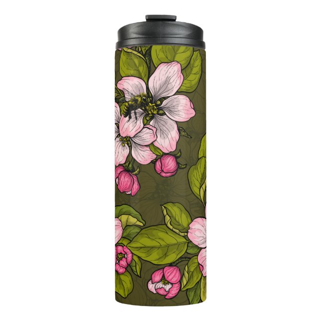 Termo Flor de manzana en verde oscuro (Anverso)