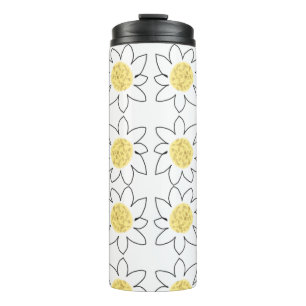 Termo Flor de margarita blanca amarilla patrón acuarela