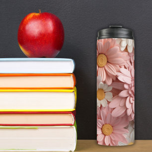 Termo Flor de margarita rosa y blanca en 3D