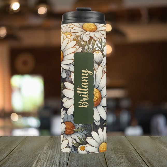 Termo Flor de mes de nacimiento abril personalizada 16 o (Personalized 20 oz Tumbler With Birth Flower Month April Daisy)