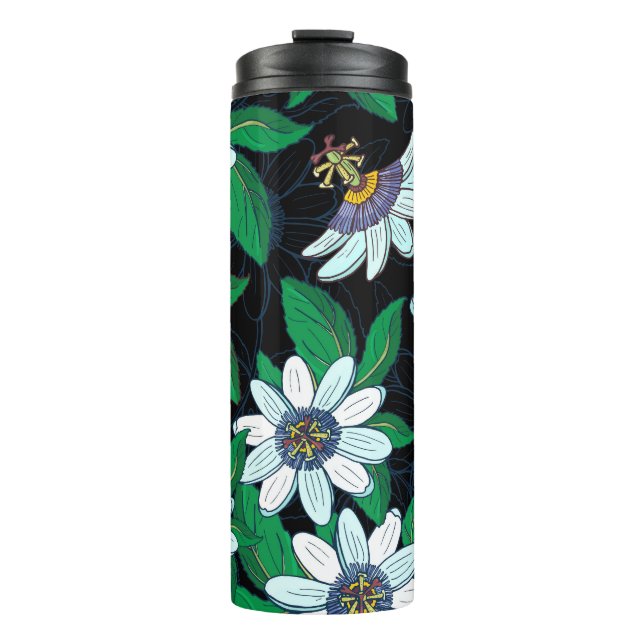 Termo Flor de pasionero negro fondo floral sin soldadura (Anverso)