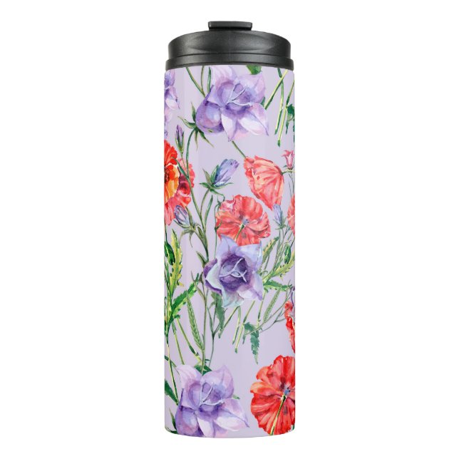Termo Flor de timbre azul, flor de timbre rosa y pop (Anverso)