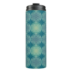 Termo Flor de vida - patrón de sello - azul cian