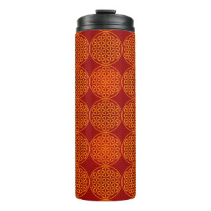 Termo Flor de vida - patrón de sello - rojo naranja