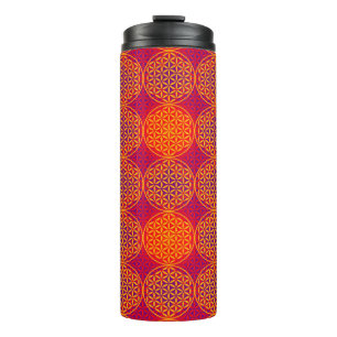 Termo Flor de vida - patrón de sello - rosa naranja
