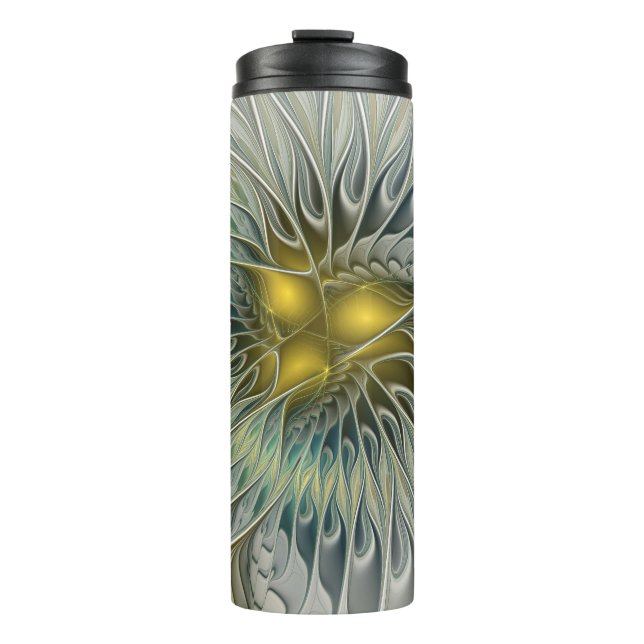 Termo Flor dorada Fantasía arte fractal abstracto (Anverso)