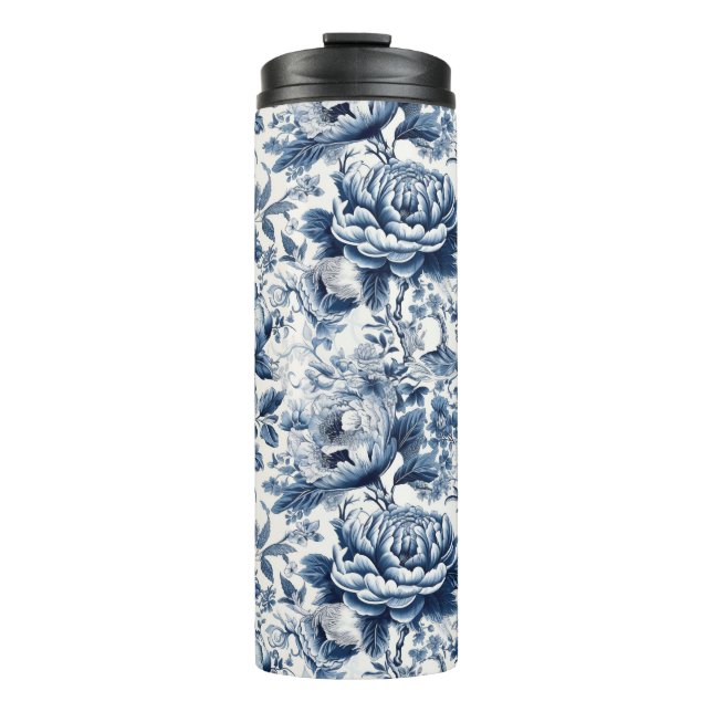 Termo Flor floral Chinoiserie Toile Blue White Peonies (Anverso)