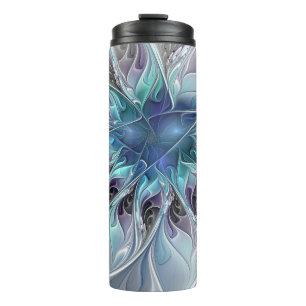 Termo Flor Fractal Moderna Con Azul