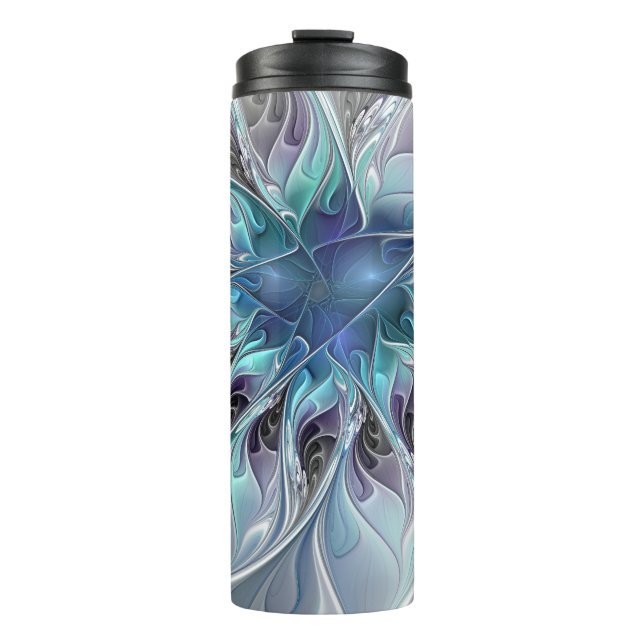 Termo Flor Fractal Moderna Con Azul (Anverso)