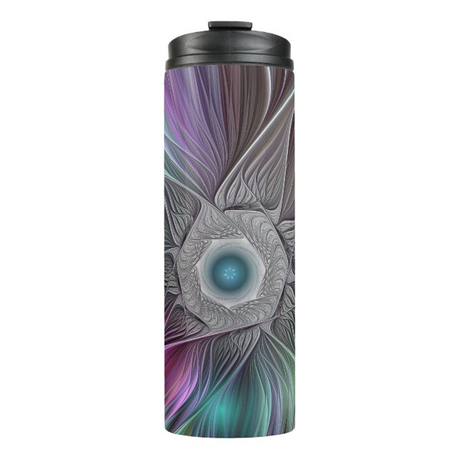 Termo Flor grande colorida Resumen arte fractal trippy (Anverso)