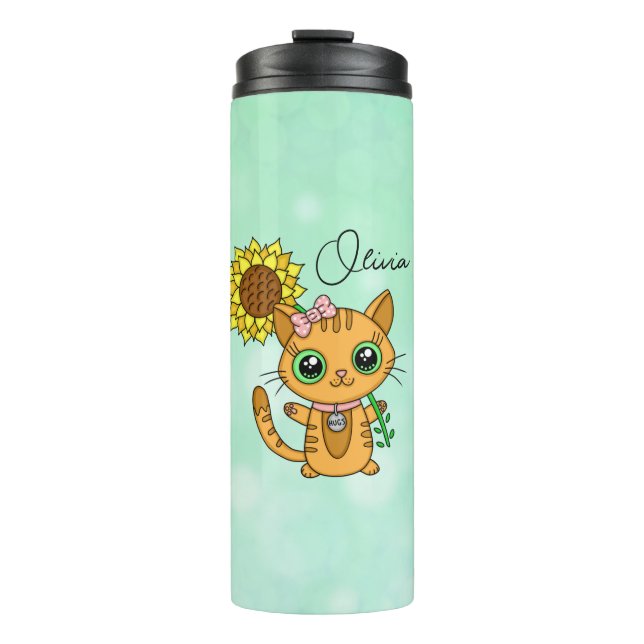 Termo Flor portadora de gato kawaii lindo personalizada (Anverso)