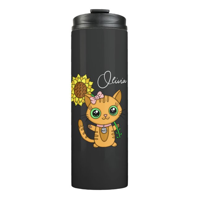 Termo Flor portadora de gato kawaii lindo personalizada (Anverso)