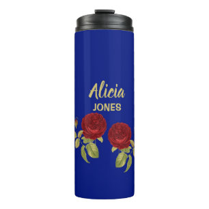 Termo Flor roja y hojas azules