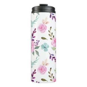 Termo Flor rosa acuarela sin fisuras