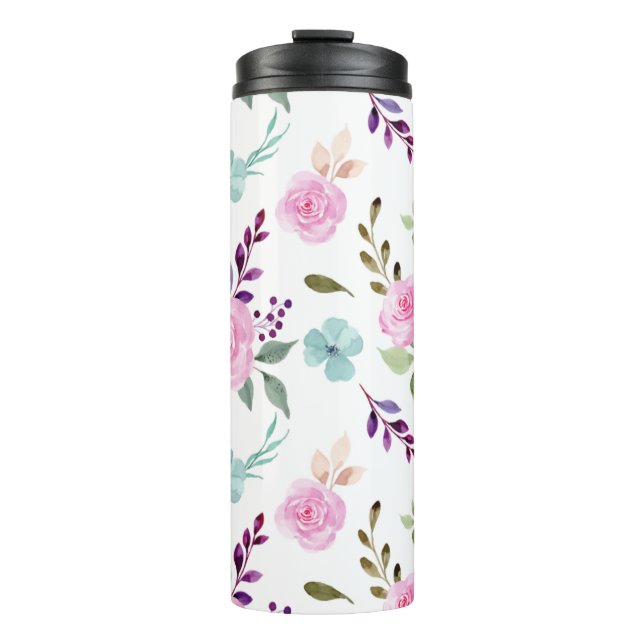 Termo Flor rosa acuarela sin fisuras (Anverso)