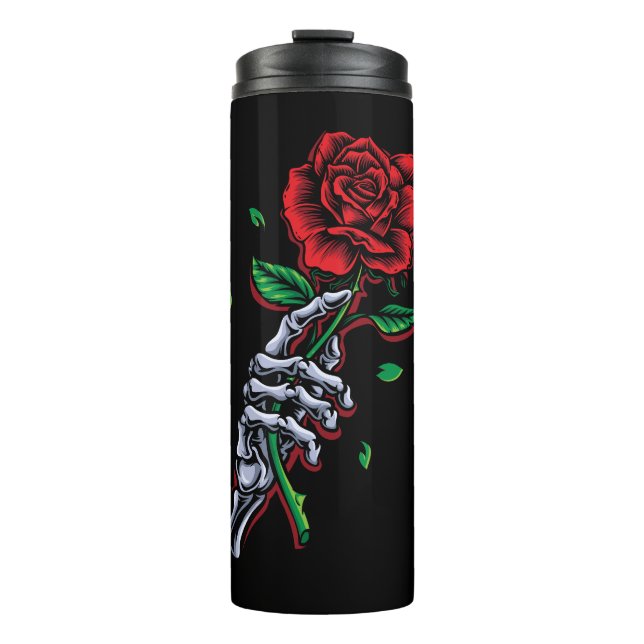 Termo Flor rosa roja de la mano del esqueleto (Anverso)