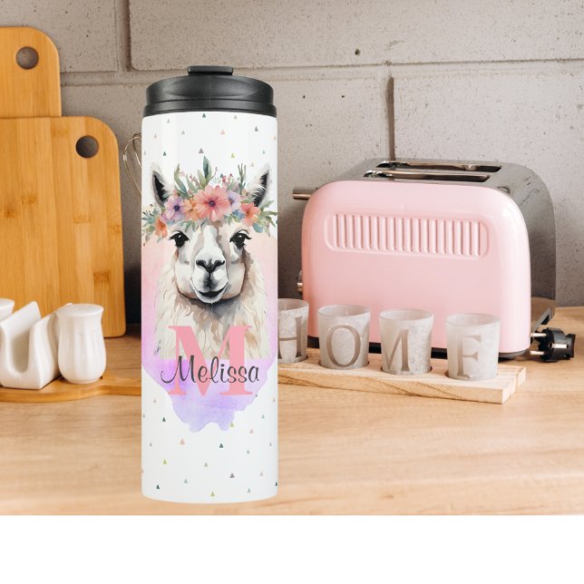 Termo Flor silvestre de animales de granja de Bonito de  (Sweet Llama Wildflower Thermal Tumbler boho animal monogram gift)