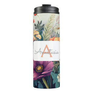 Termo Flor silvestre personalizada con nombre y monogram