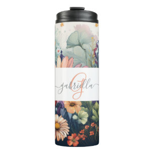 Termo Flor silvestre personalizada con nombre y monogram