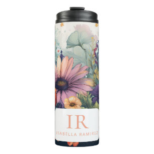 Termo Flor silvestre personalizada con nombre y monogram
