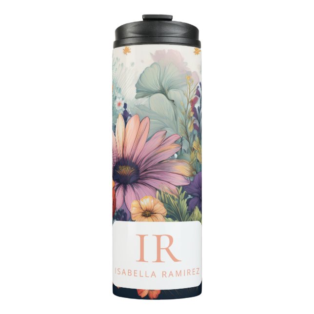 Termo Flor silvestre personalizada con nombre y monogram (Anverso)