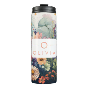 Termo Flor silvestre personalizada con nombre y monogram