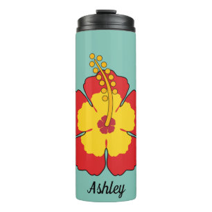 Termo Flor tropical hibiscus roja Añadir su nombre