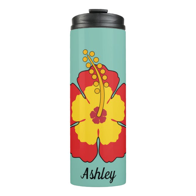 Termo Flor tropical hibiscus roja | Añadir su nombre (Anverso)