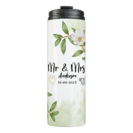 Termo Flora blanca y verde acuarela