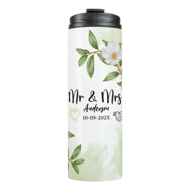 Termo Flora blanca y verde acuarela (Anverso)