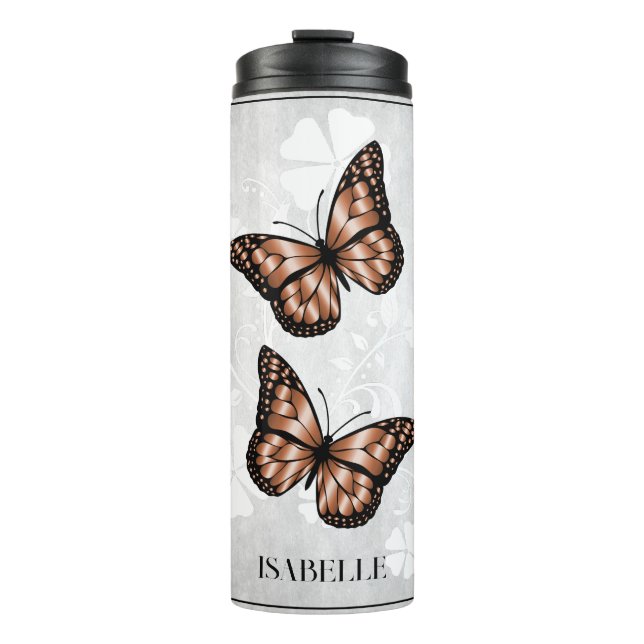 Termo Flora de mariposa de cobre personalizada (Anverso)