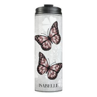 Termo Flora de mariposa rosa personalizada