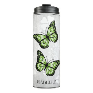 Termo Flora de mariposa verde personalizada