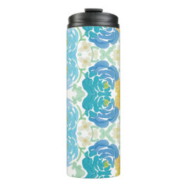 Termo Floral Acuarela Azul y Amarillo