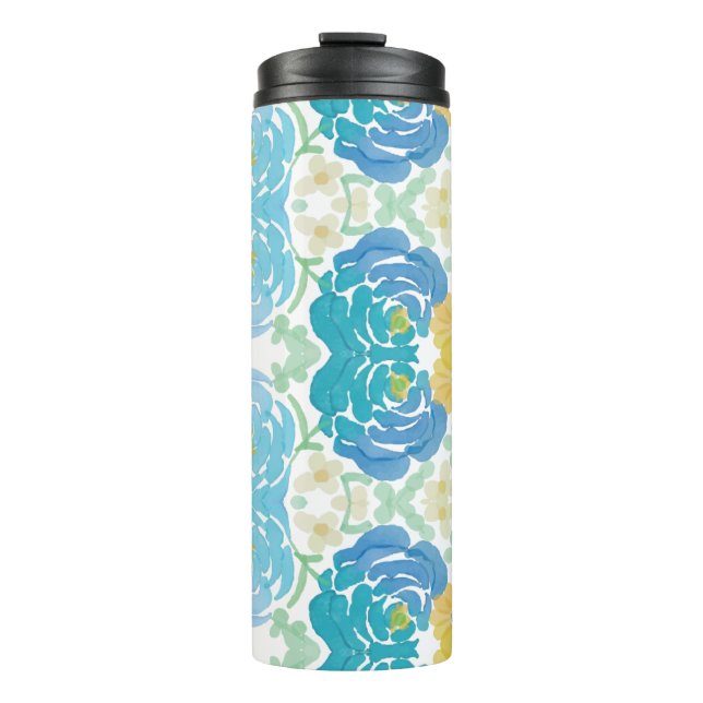 Termo Floral Acuarela Azul y Amarillo (Anverso)