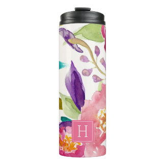 Termo Floral acuarela monogramada