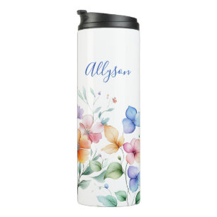 Termo Floral acuarela personalizada
