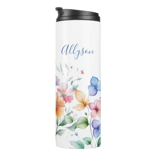 Termo Floral acuarela personalizada (Rotado hacia la derecha)