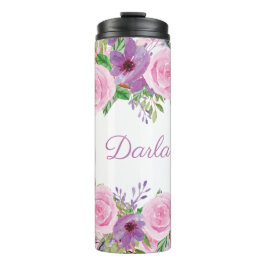 Termo Floral acuática moderna rosa púrpura personalizada