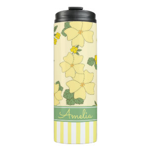 Termo Floral Amarillo y Rayas Personalizadas
